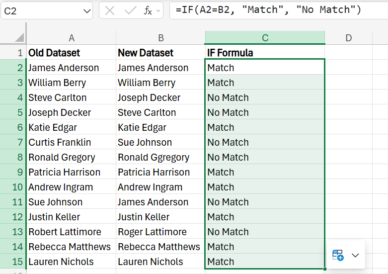 How to Compare Two Columns in Excel