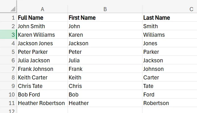 how to separate first and last name in Excel