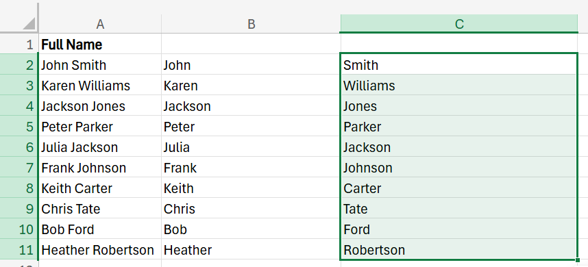 how to separate first and last name in Excel