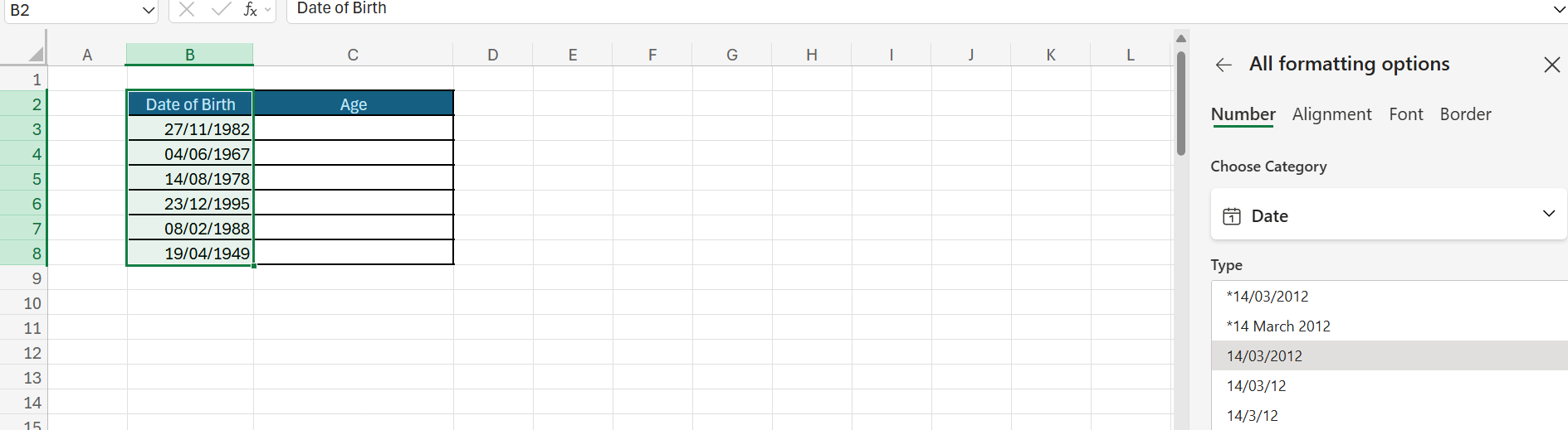 Calculating Age in Excel