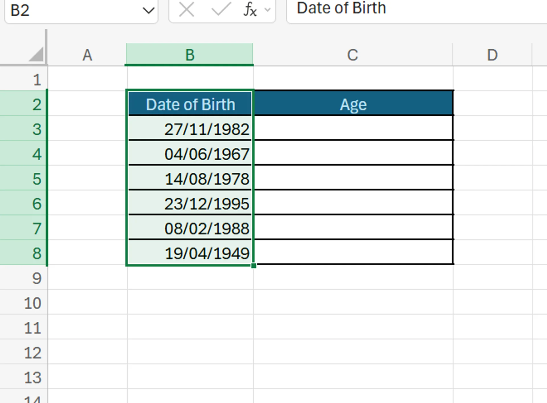Calculating Age in Excel
