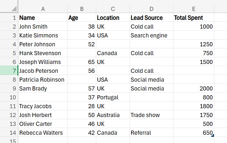 Excel Eliminate Empty Row