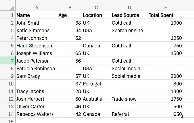 Excel Eliminate Empty Row