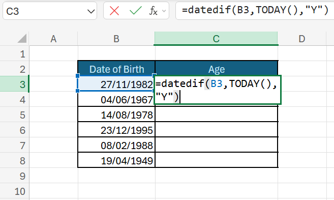 Calculating Age in Excel
