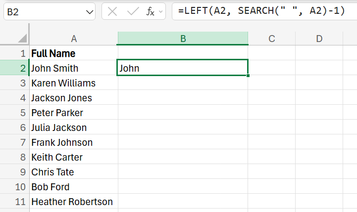 how to separate first and last name in Excel