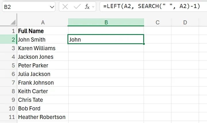 how to separate first and last name in Excel