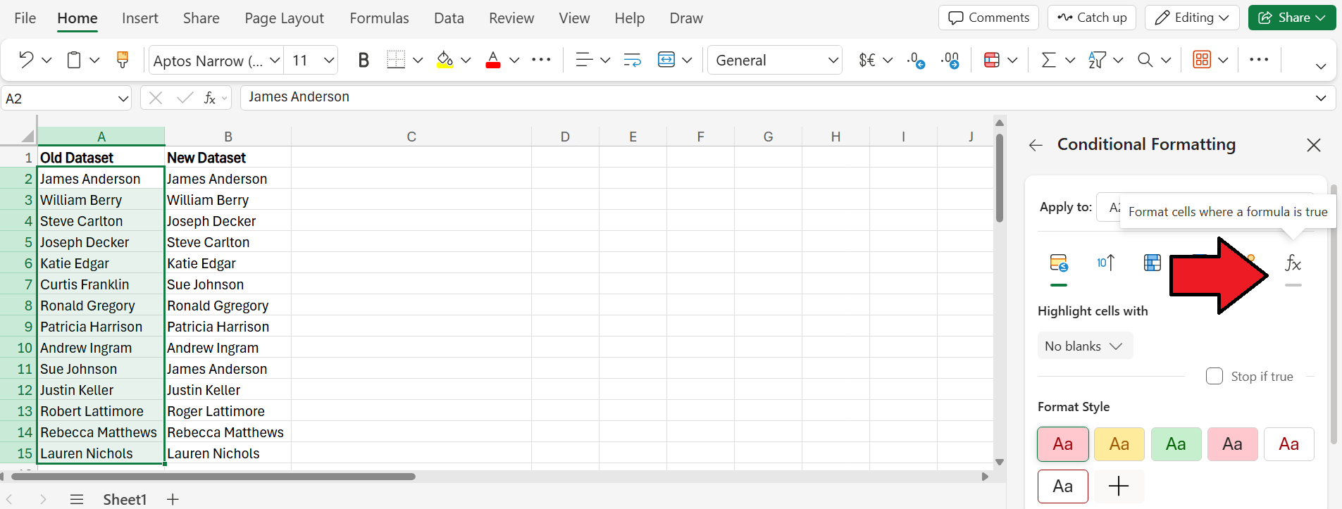 How to Compare Two Columns in Excel