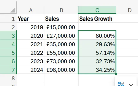excel formula percent increase