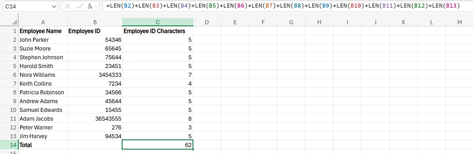 How to Use the Len Command in Excel