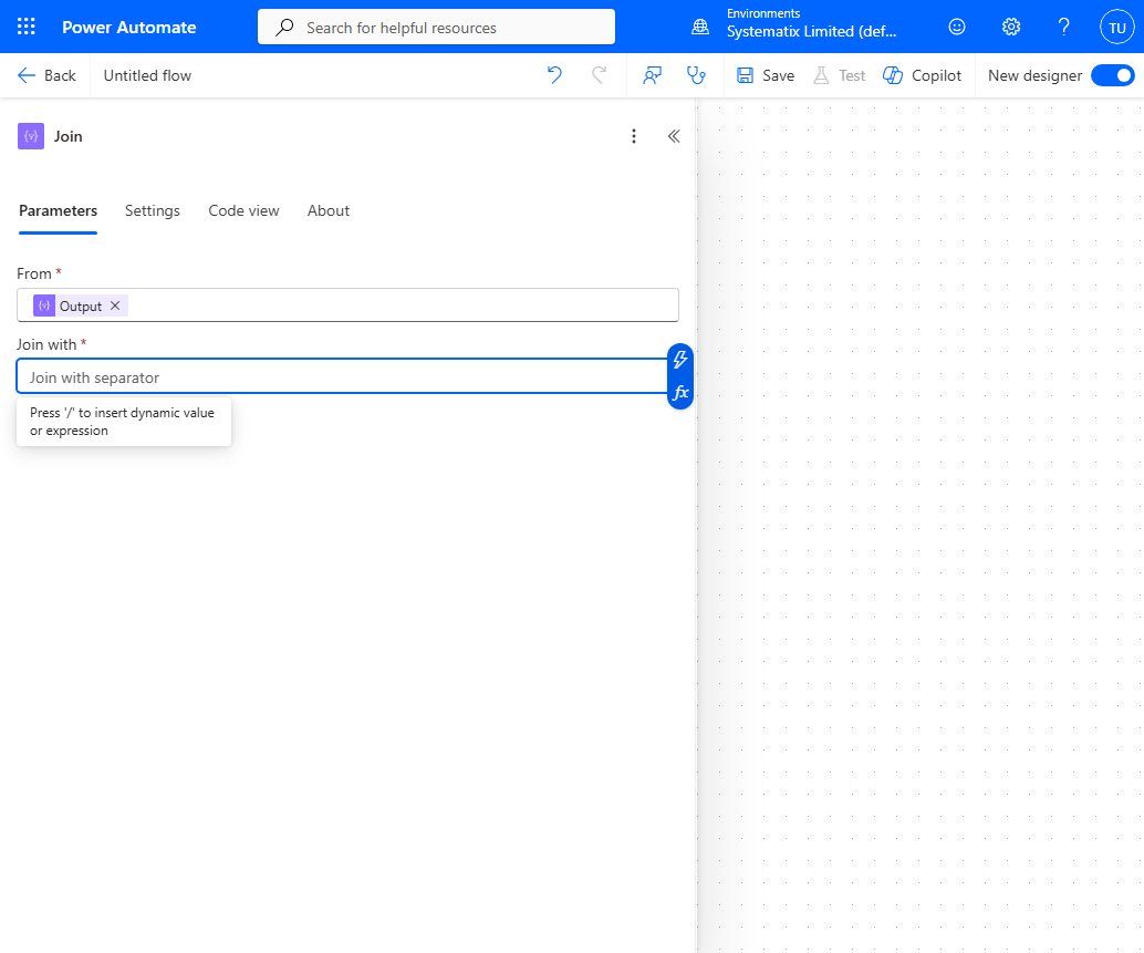 The Join action joining the Select output with a newline separator
