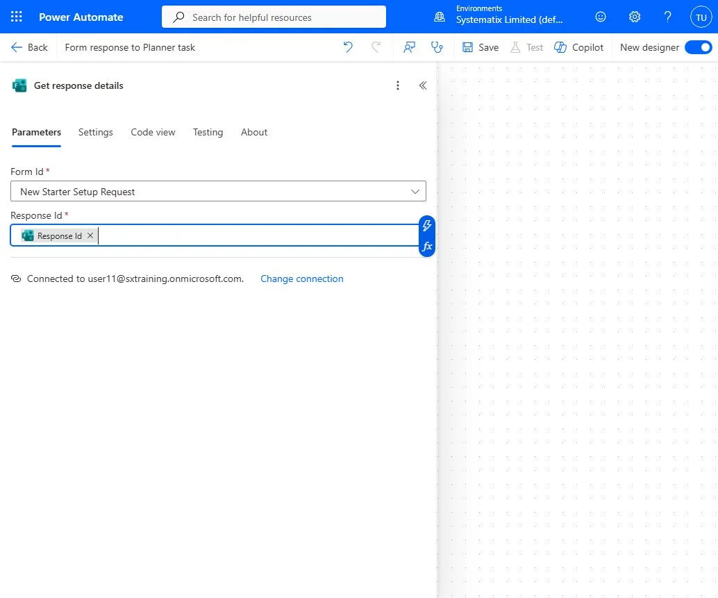Get response details with Form Id set to the same form and Response Id mapped from the trigger