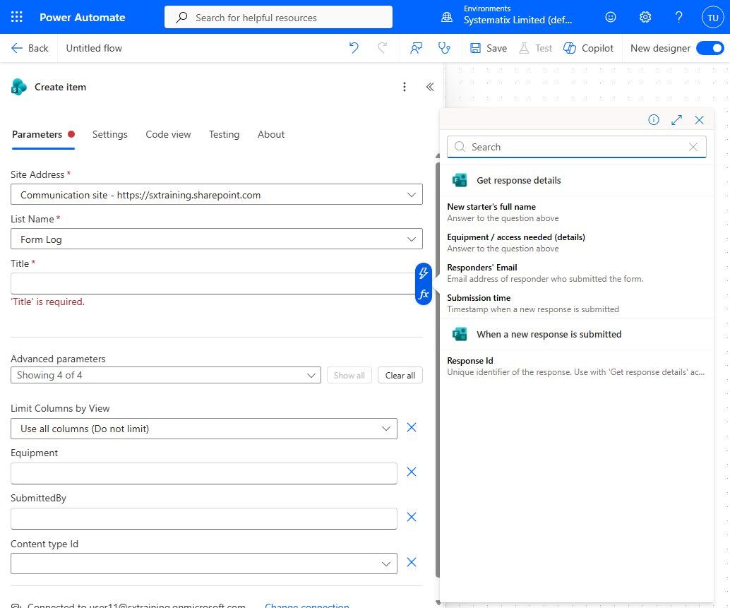 The form's answers available as dynamic content to map into each column