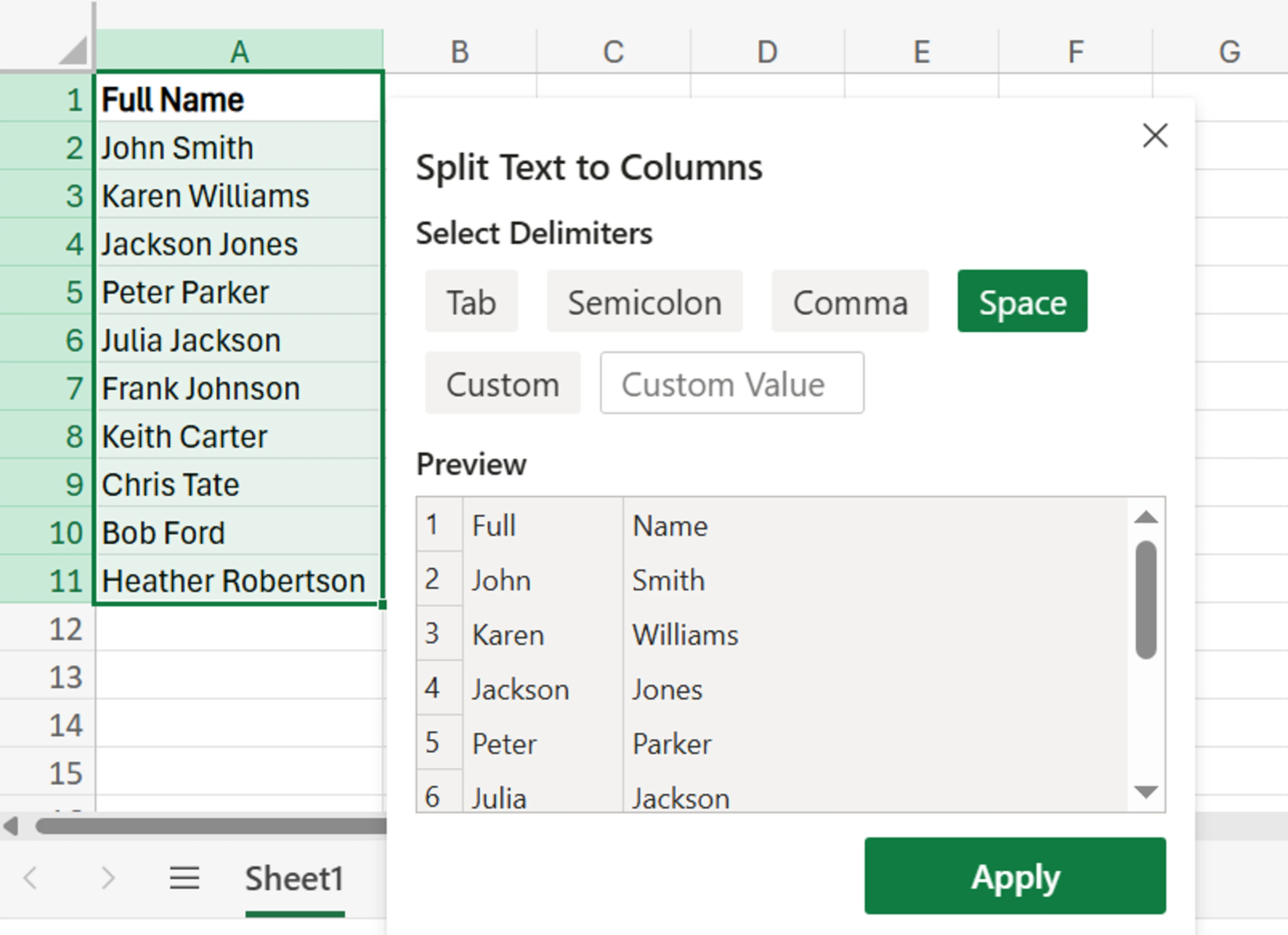 how to separate first and last name in Excel
