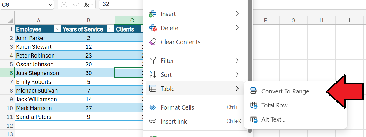 How to Remove Table Foramt in Excel