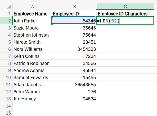 How to Use the Len Command in Excel