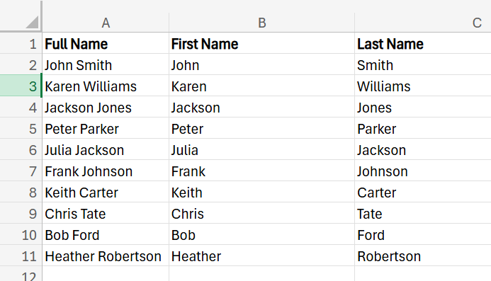 how to separate first and last name in Excel