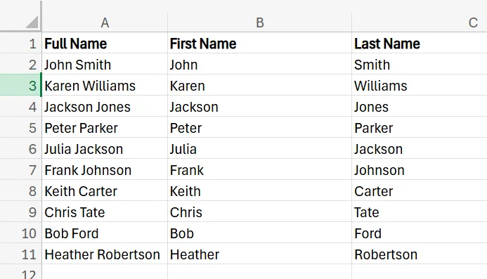 how to separate first and last name in Excel