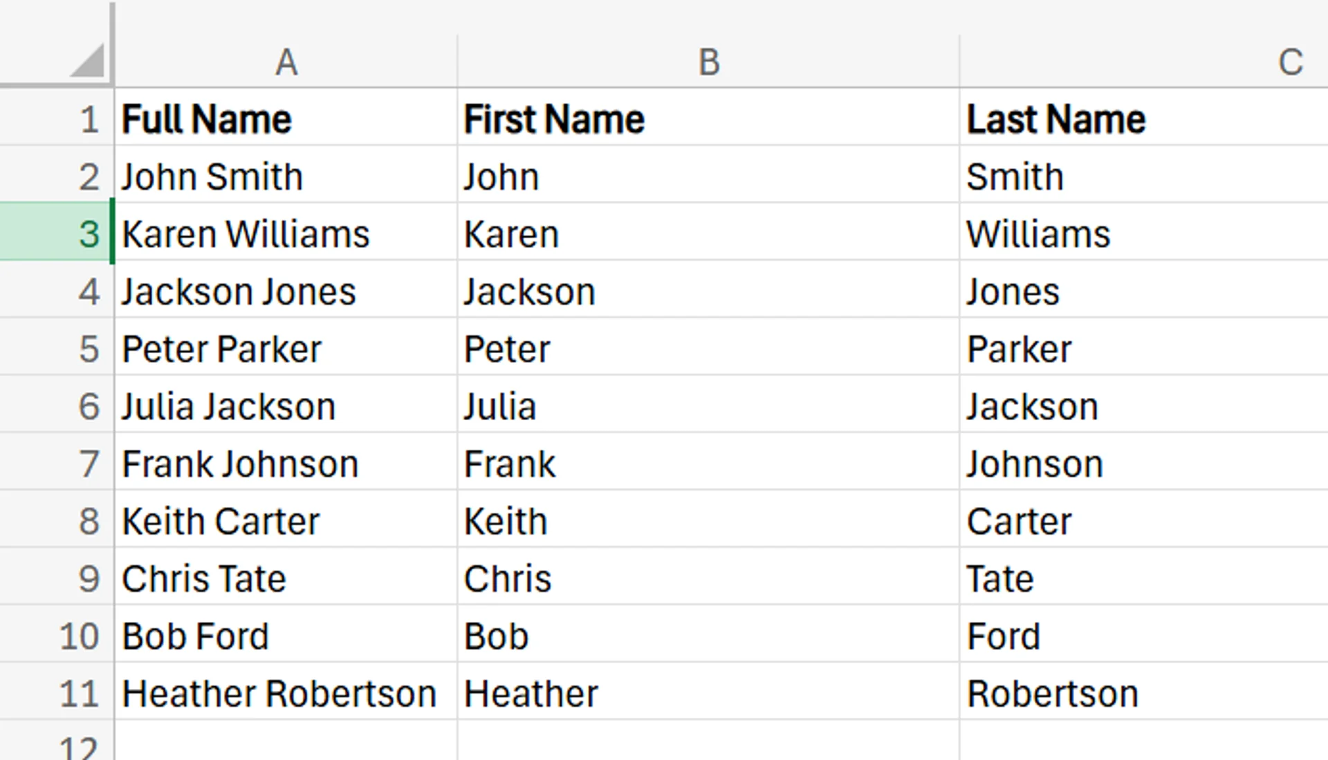 how to separate first and last name in Excel