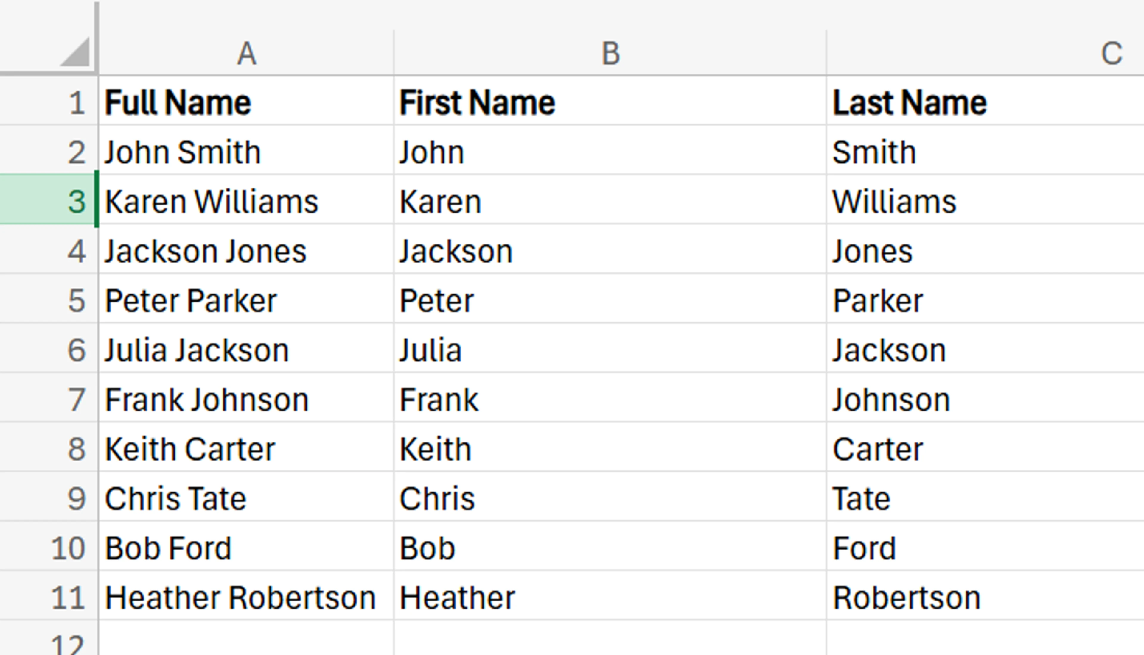 how to separate first and last name in Excel