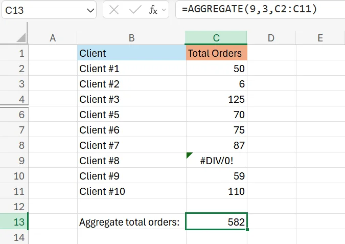 Aggregate Excel Formula