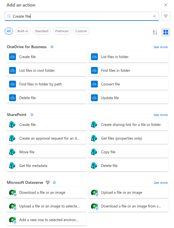 Create file appears under both OneDrive and SharePoint — pick SharePoint