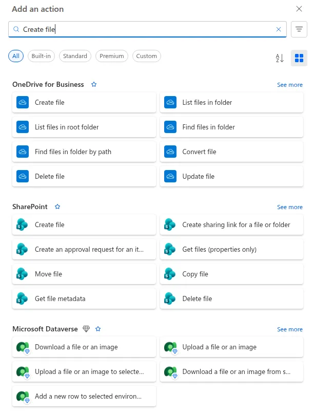 Create file appears under both OneDrive and SharePoint — pick SharePoint