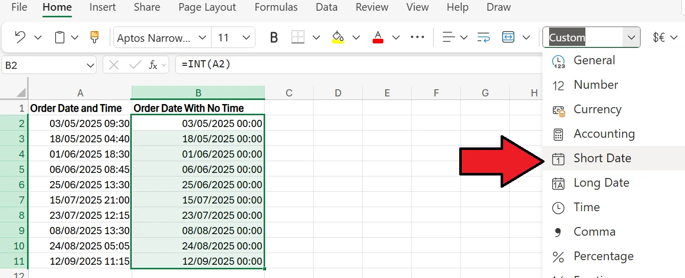 How to Remove Time from Date in Excel