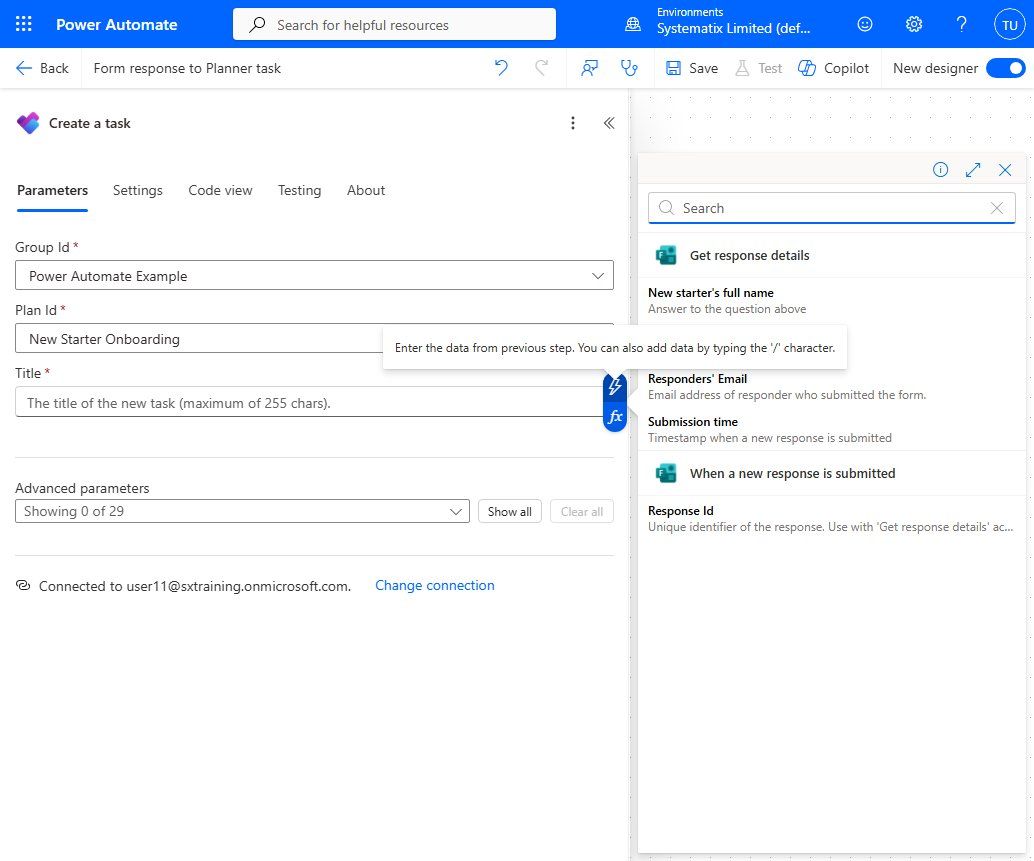 After Get response details, every form question appears as dynamic content