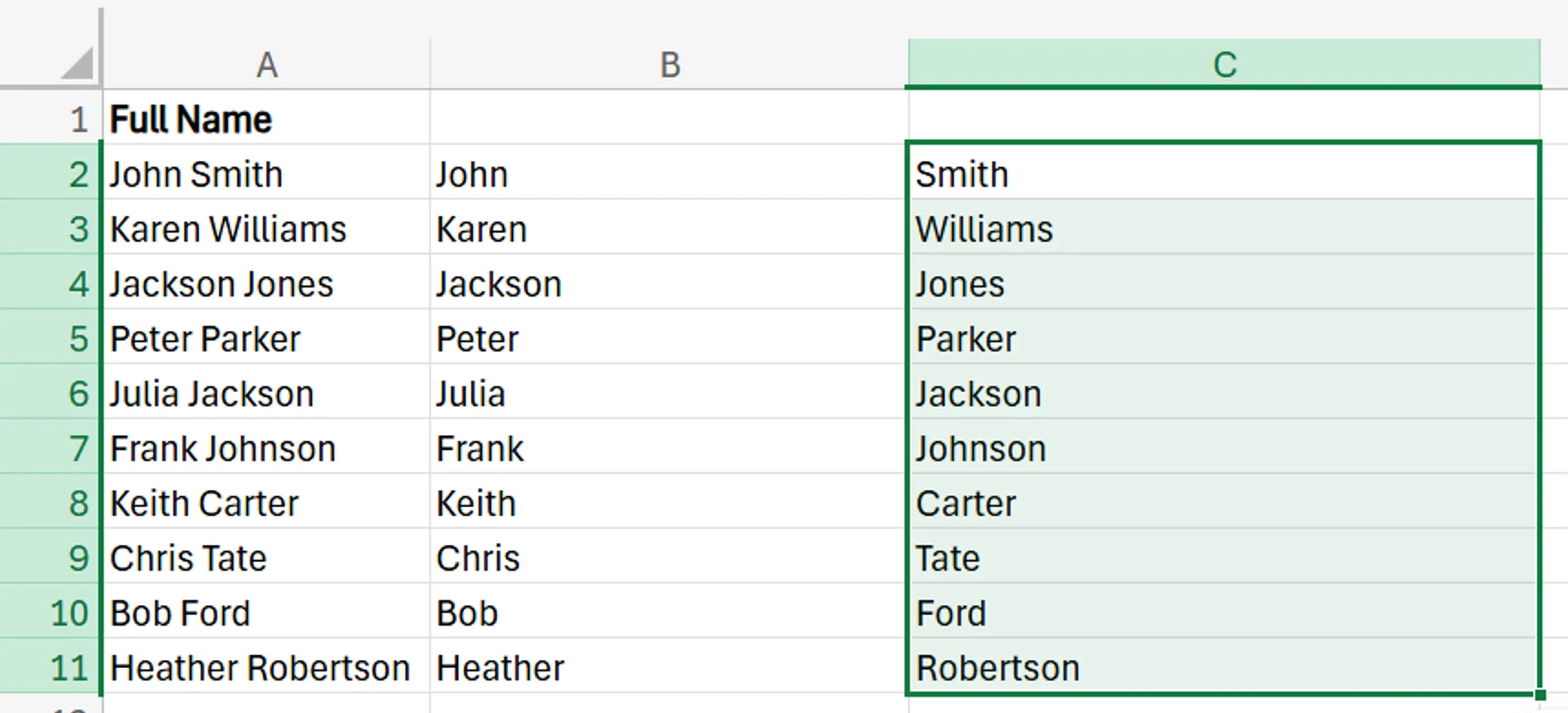 how to separate first and last name in Excel
