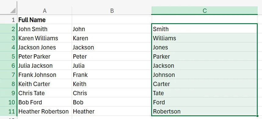 how to separate first and last name in Excel