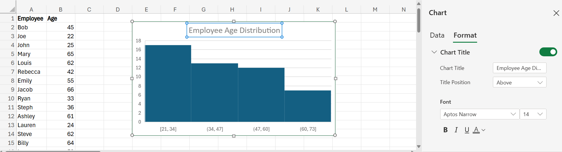 How do I make a Histogram in Excel chart