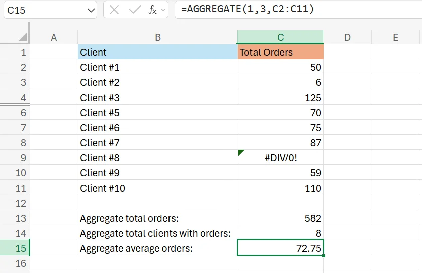 Aggregate Excel Table