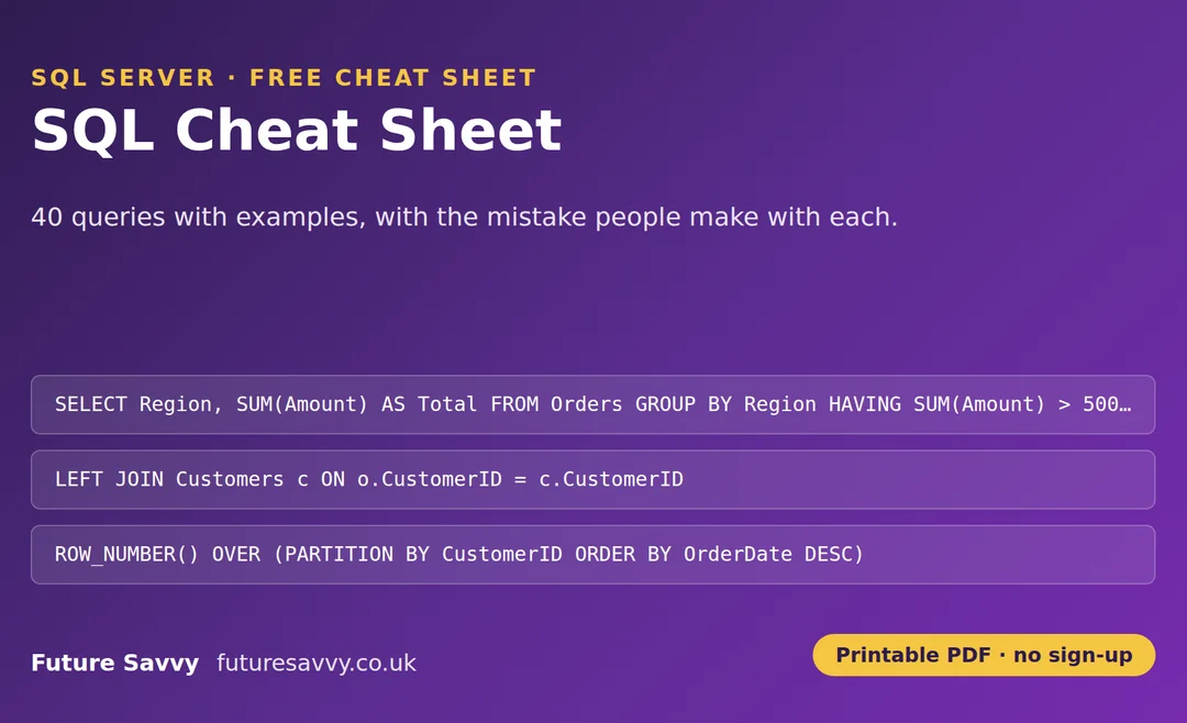 SQL Cheat Sheet: 40 queries with examples, free printable PDF