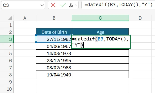 Calculating Age in Excel