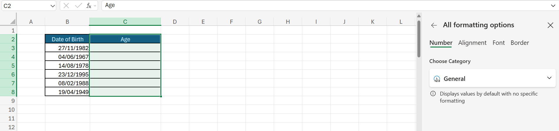Calculating Age in Excel