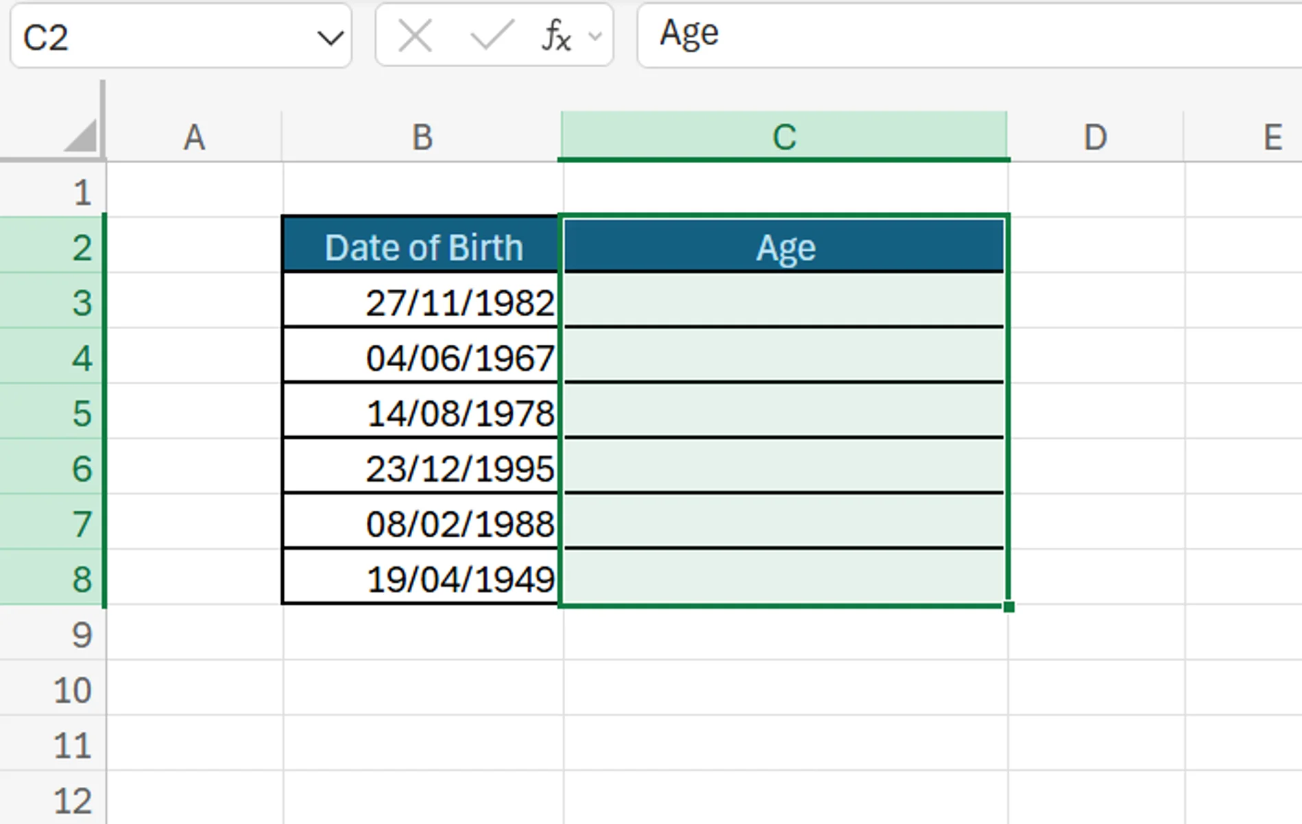 Calculating Age in Excel