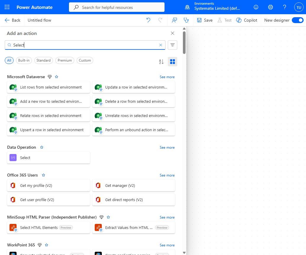 Searching for the Select data operation