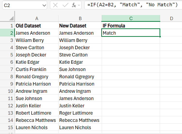 How to Compare Two Columns in Excel