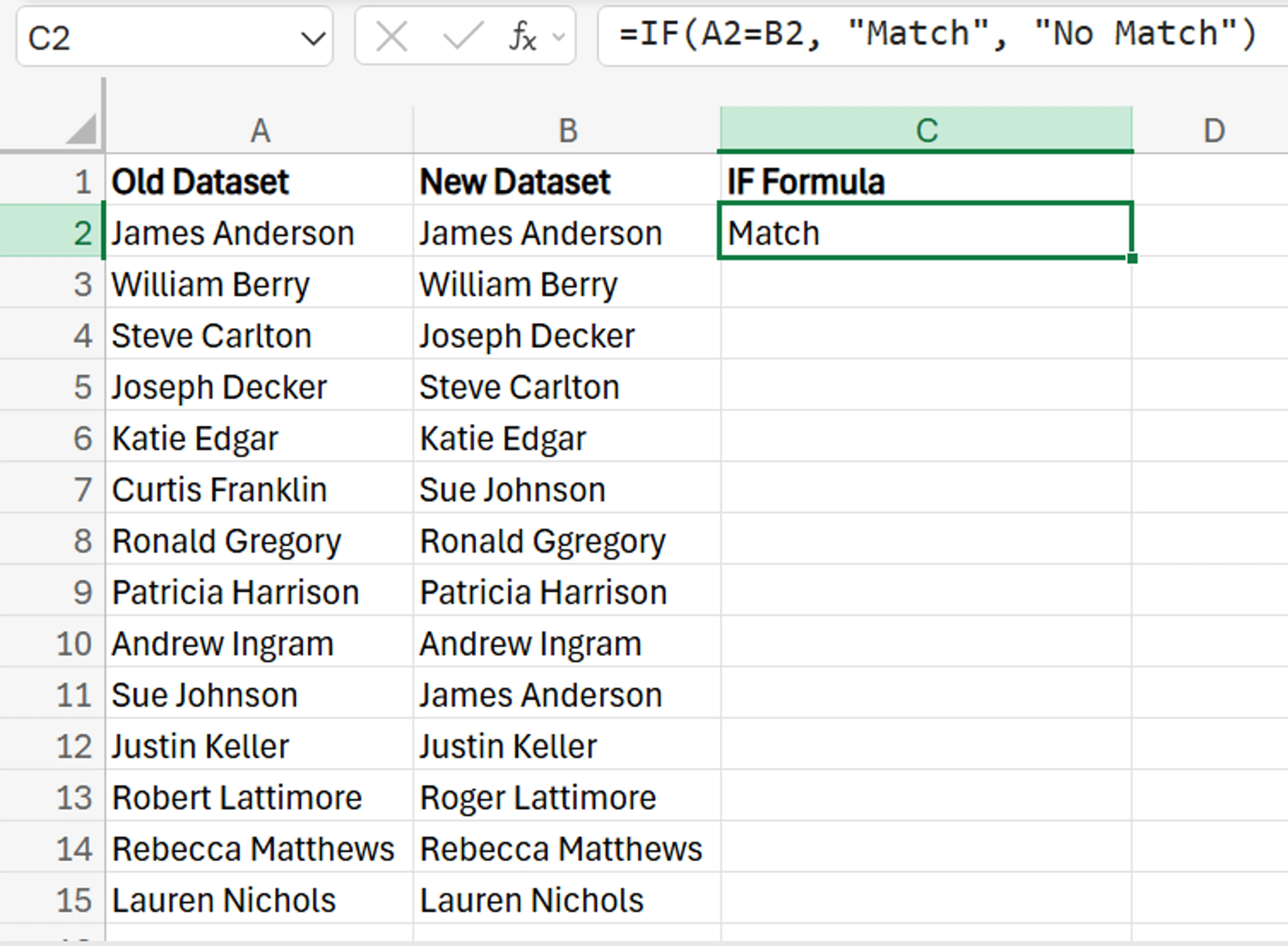 How to Compare Two Columns in Excel