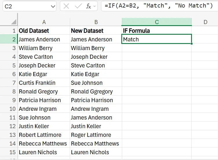 How to Compare Two Columns in Excel