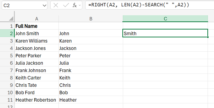 how to separate first and last name in Excel