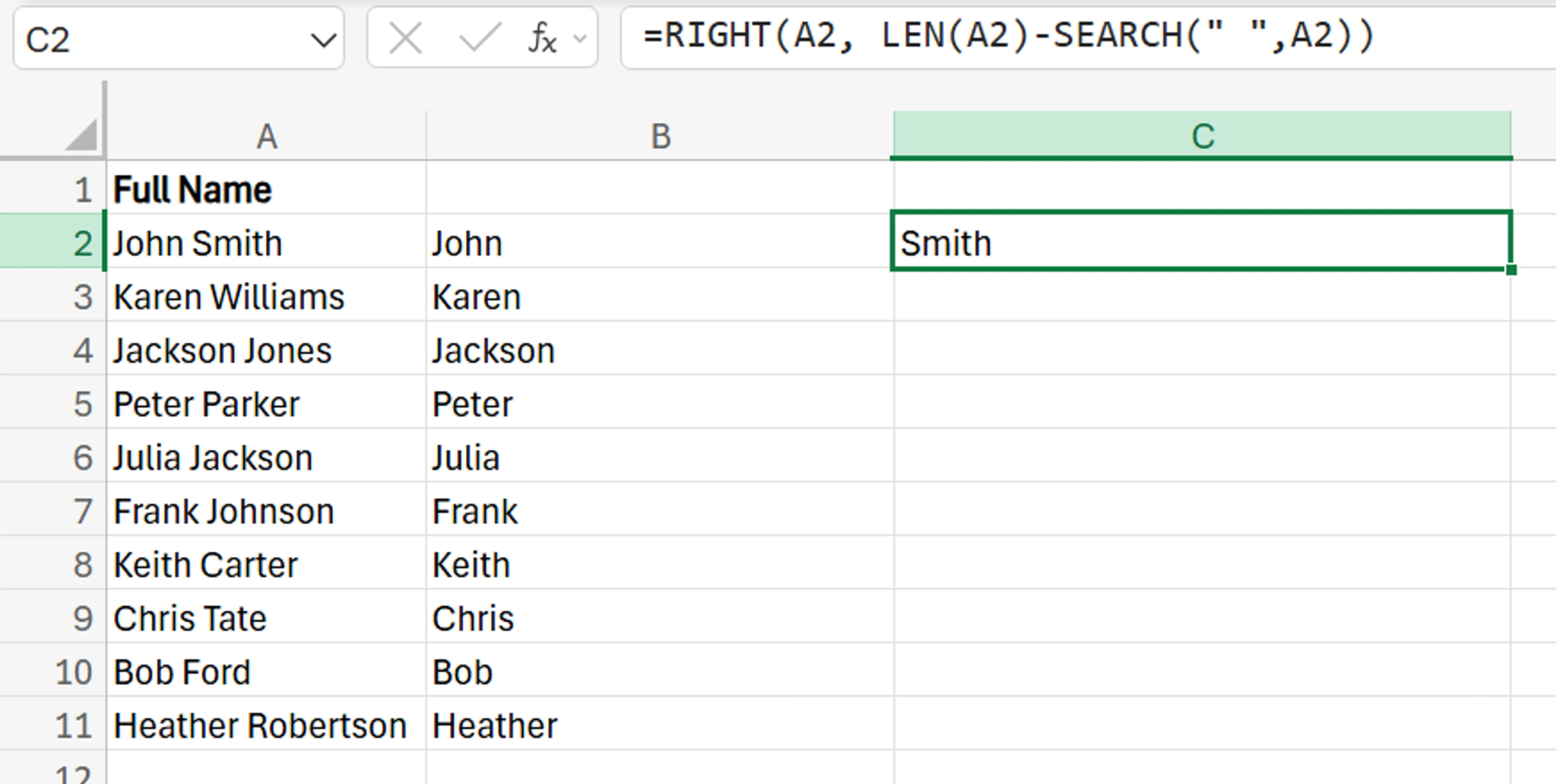 how to separate first and last name in Excel
