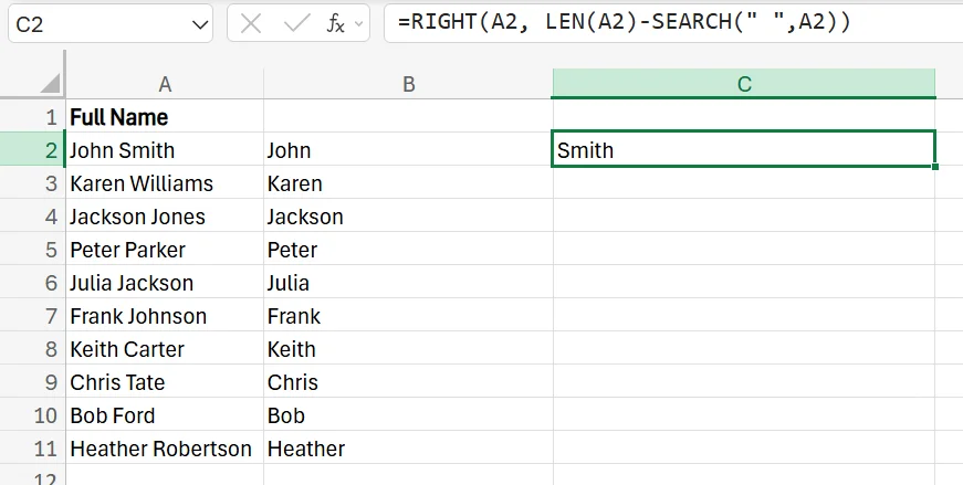 how to separate first and last name in Excel