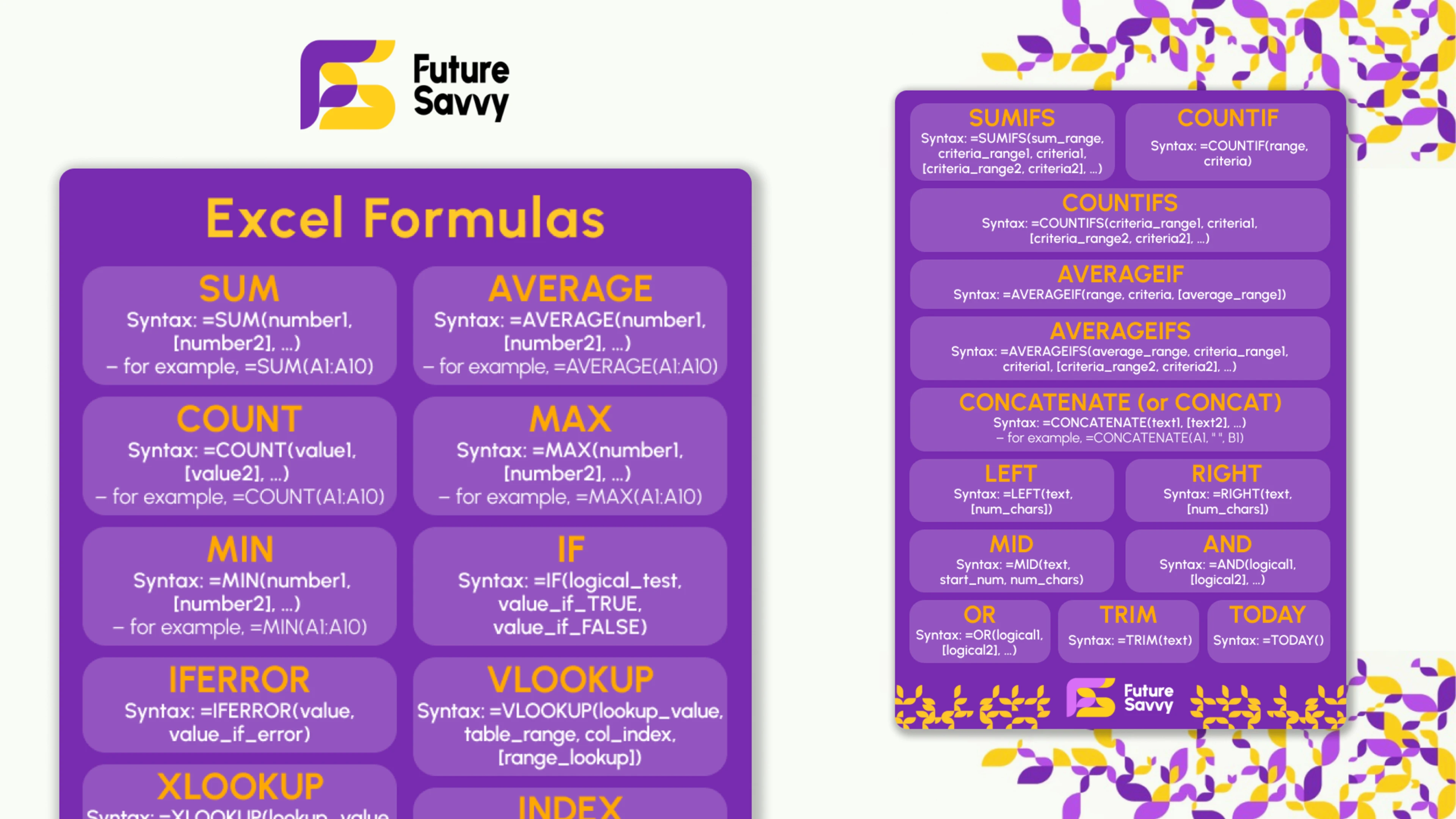 Excel Formulas Cheat Sheet