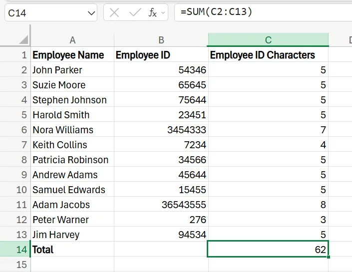 How to Use the Len Command in Excel