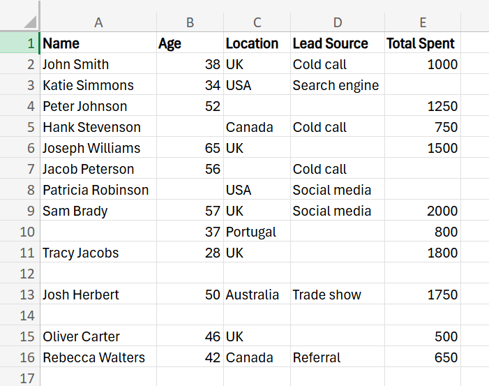 Excel Eliminate Empty Rows