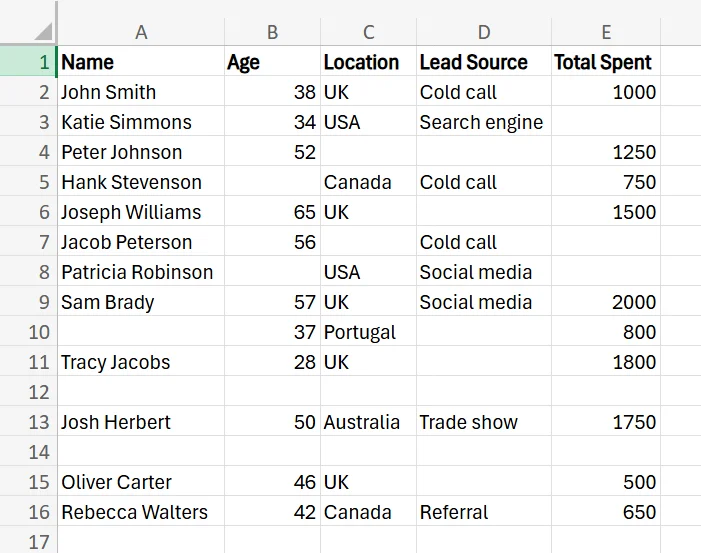 Excel Eliminate Empty Rows