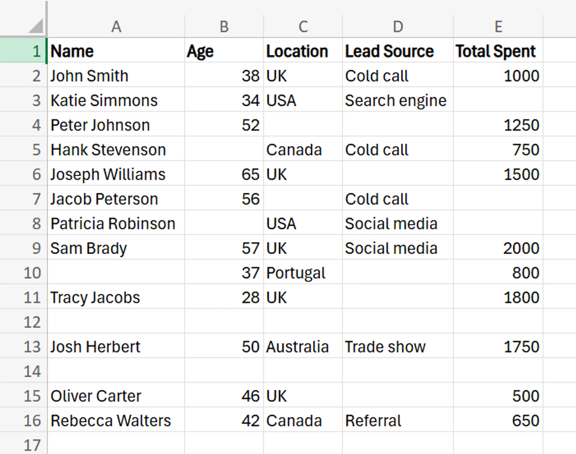 Excel Eliminate Empty Rows