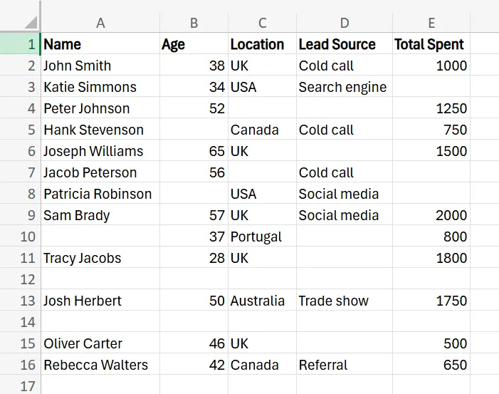 Excel Eliminate Empty Rows