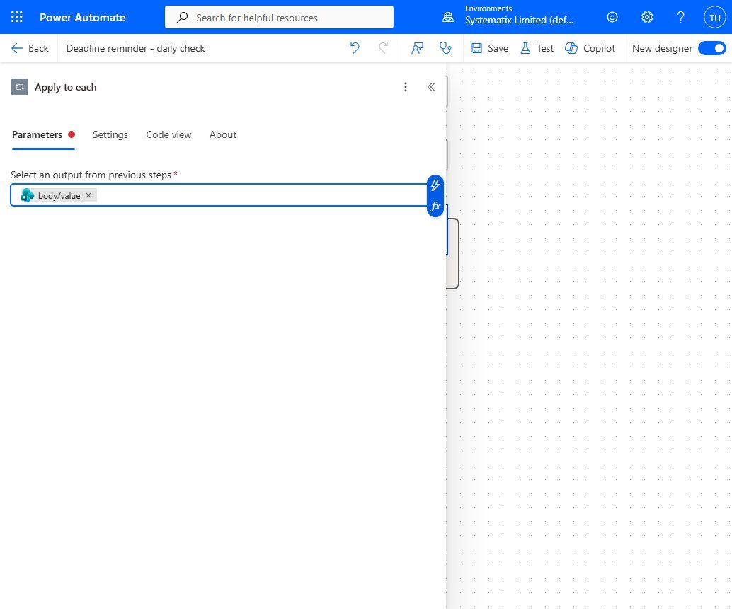 Apply to each with its input set to the body/value output of Get items